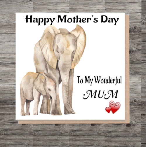 Wonderful Mum Mother's Day Card, Card for Mum, Elephant Mothers